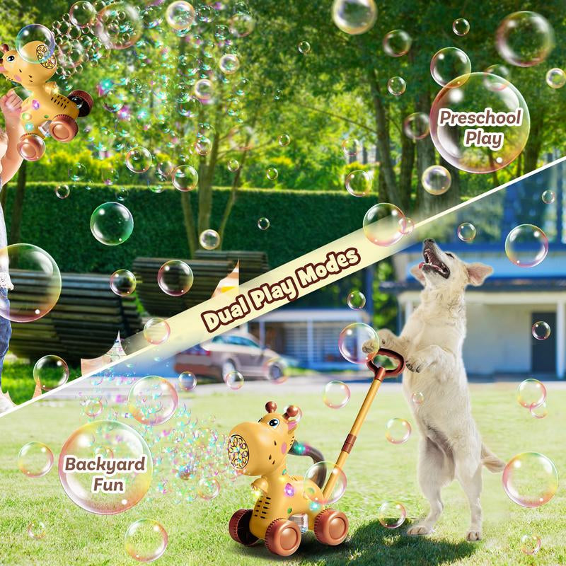 Nicmore Automatic Bubble Machine Kids Gift Toy: Giraffe/Dog Bubble Lawn Mower Outdoor Toy for Boy Girl - Push or Handheld Bubble Maker Blower for Kids Birthday Gifts Springtok