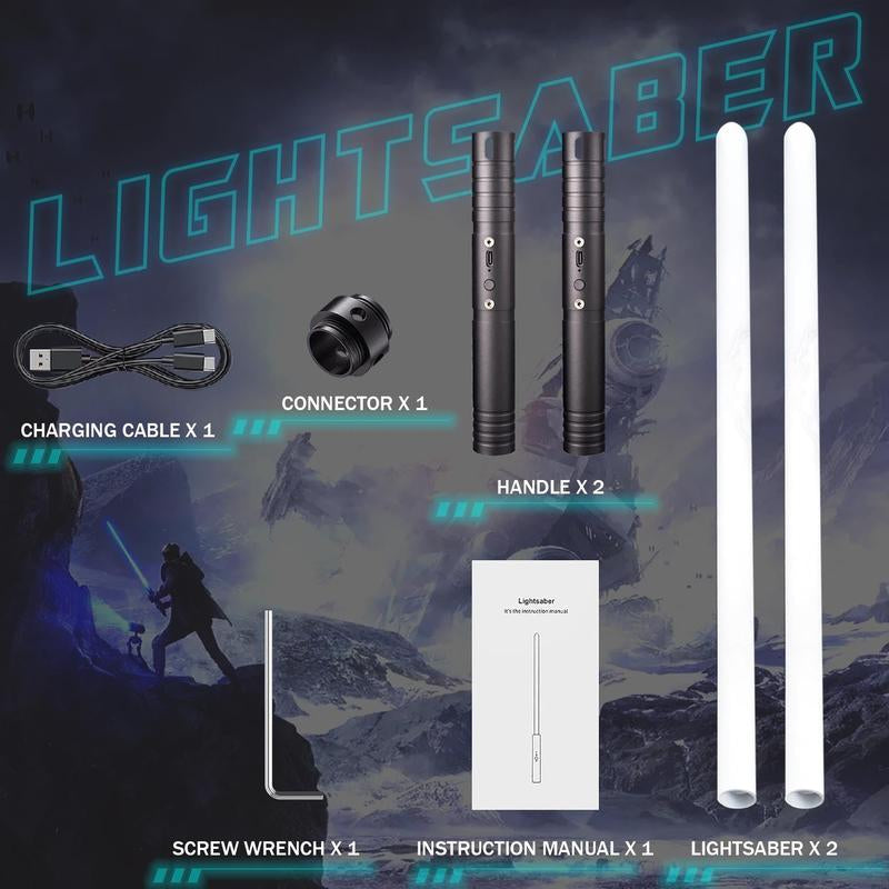 Mini Lightsaber 2 in 1 Dueling Lightsaber Alloy Handle Light Saber 15 RGB Colors with 4 Modes 6 Sound Effects USB Rechargeable Detachable Lightsaber for Kids Adults Ideal Birthday Children'S Day Halloween Christmas