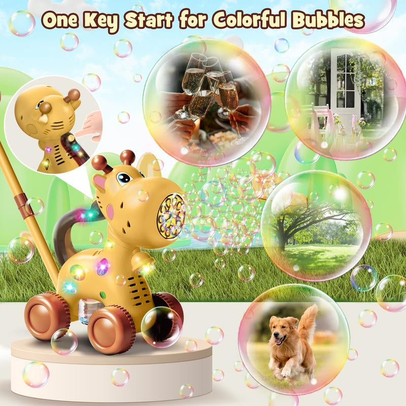 Nicmore Automatic Bubble Machine Kids Gift Toy: Giraffe/Dog Bubble Lawn Mower Outdoor Toy for Boy Girl - Push or Handheld Bubble Maker Blower for Kids Birthday Gifts Springtok
