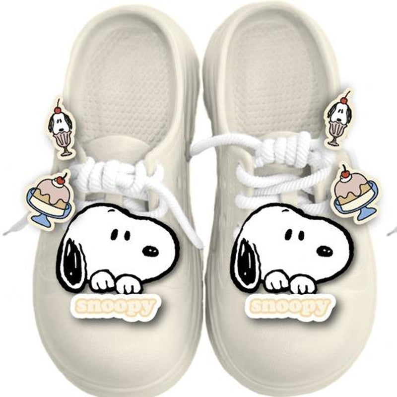 Snoopy - Themed Fashionable Laced Slippers: Cozy for Indoor Relaxing and Casual Home Wear