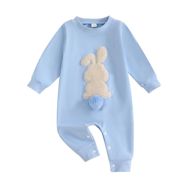 My 1St Easter Baby Boy Girl Outfit Embroidery Bunny Rompers Bunny Tail Jumpsuit Unisex Newborn Infant Easter Clothes