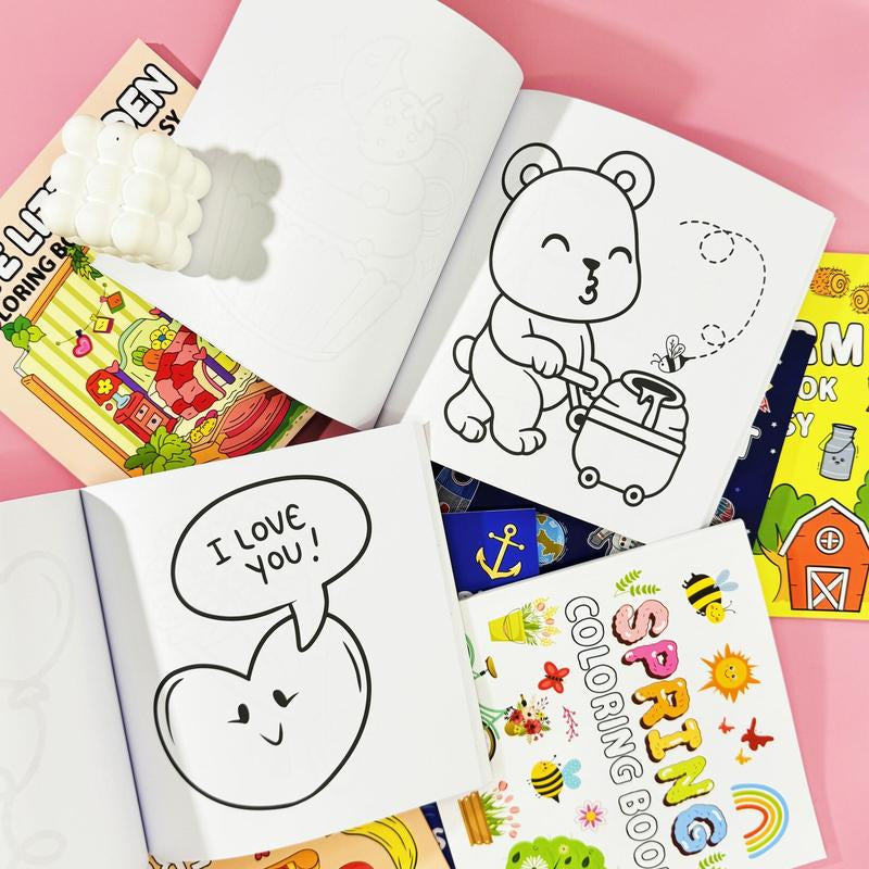 Coloring Book for Adults & Kids, 4/8 Counts Stress Relief Art Therapy with Relaxing Scenes & Cute Characters, Perfect Gift for All Ages