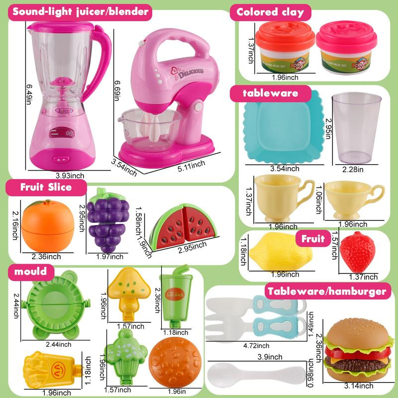 Kids Kitchen Home Appliance Toy Set for Girls, Includes Juicer, Vacuum Cleaner, Washing Machine, Sewing Machine, Iron, Refrigerator, Oven, and Mixer