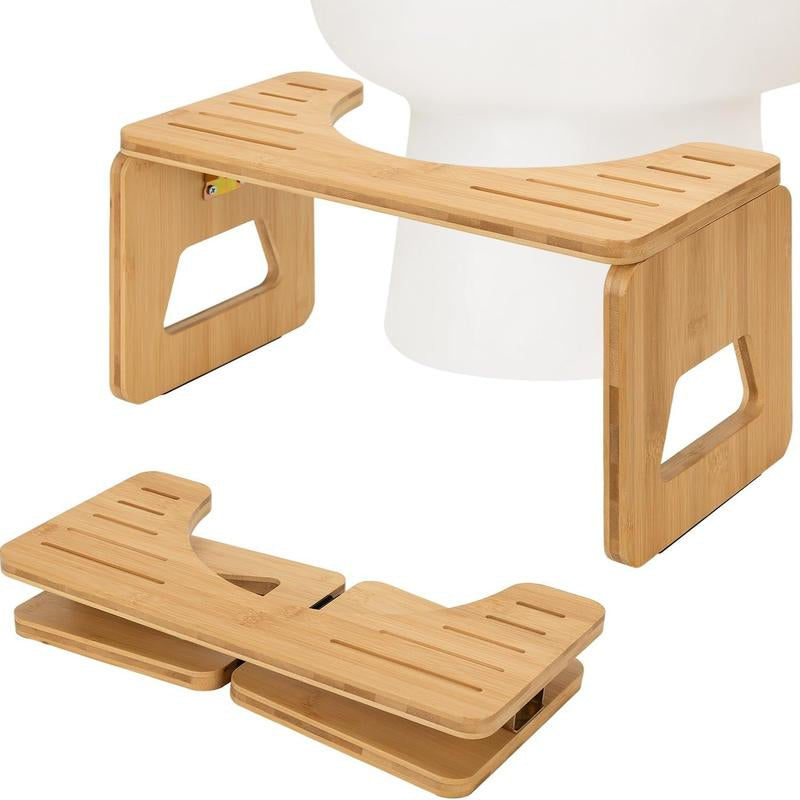 Toilet Stool Squat - Foldable Poop Stool for Bathroom (Adult & Kids) - 8 Inches Bamboo Flip Stool with Anti-Slip Layer - Improve Bathroom Posture and Comfort (Natural Color) Lightweight Seat