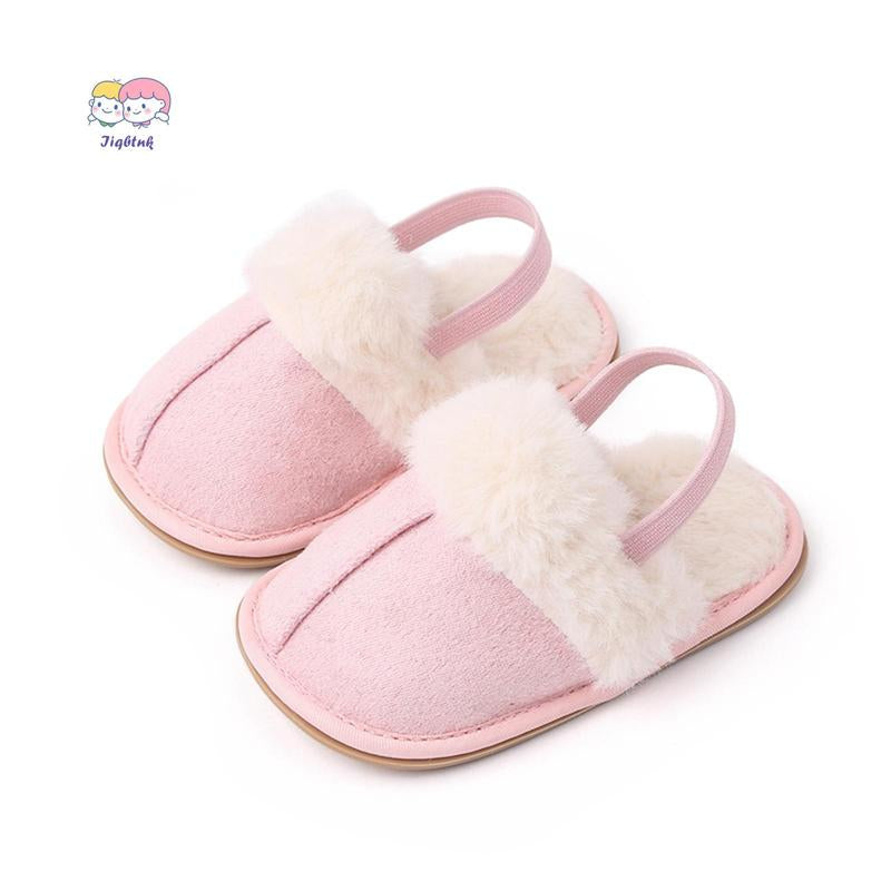 Fluffy Baby Slides Slippers Soft Plush Warm Non Slip House Shoes for Toddlers Boys Girls Winter Indoor Outdoor