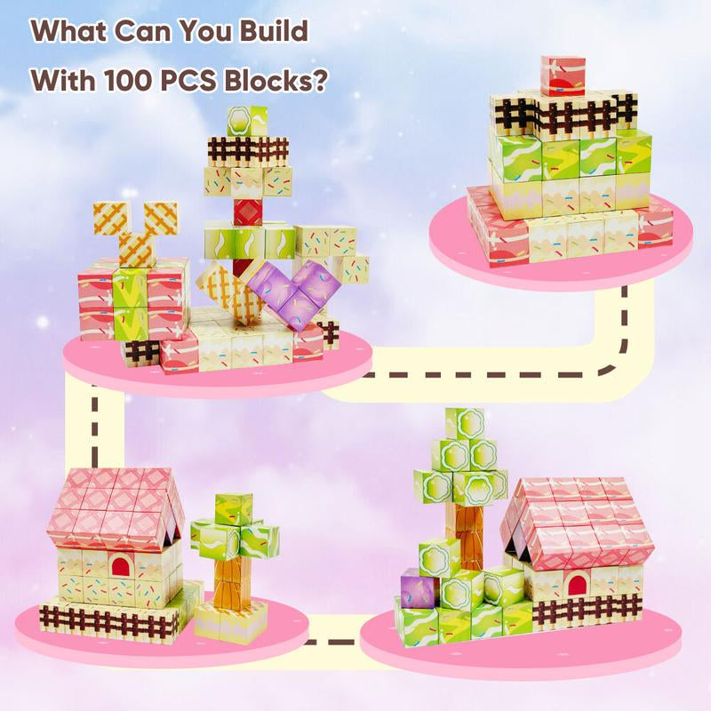 100 PCS Magnetic Blocks -Build My Magnetic World Luxury Set, Magnetic Tiles Building STEM Toys for Boys & Girl Kids Toddler Toys for 3+ Years Old