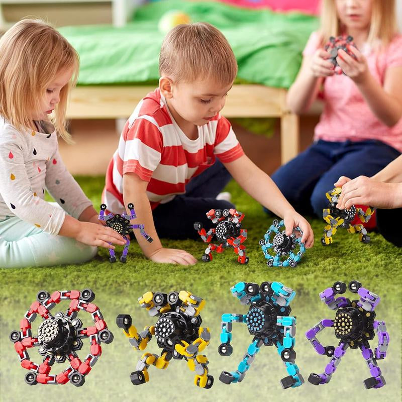 Transformable Fidget Spinners 4 Pcs for Stress Relief Sensory Toys for Boys and Girls - Valentines Day Gifts