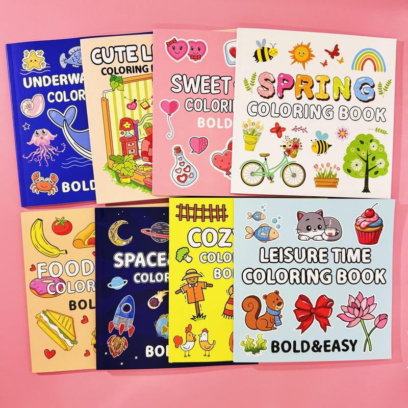 Coloring Book for Adults & Kids, 4/8 Counts Stress Relief Art Therapy with Relaxing Scenes & Cute Characters, Perfect Gift for All Ages
