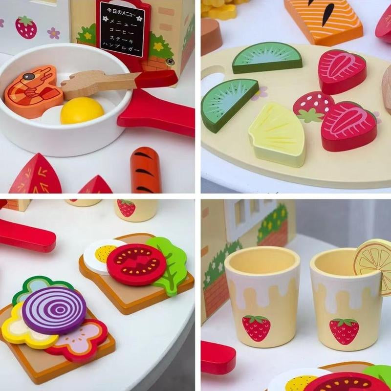 Wooden Pretend Play Food Toy, 1 Set Simulation Steak & French Fries & Vegetables & Fruit Toy, Simulate House Play Toy for Kids