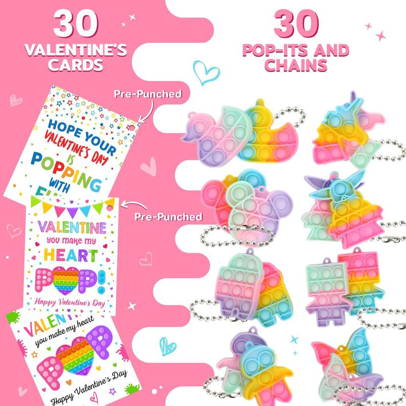 Funeta Valentines Pop Its for Kids Classroom Exchange, 30 Pack Fidget Valentines Day Cards for Boys and Girls Class, School Valentines Gifts