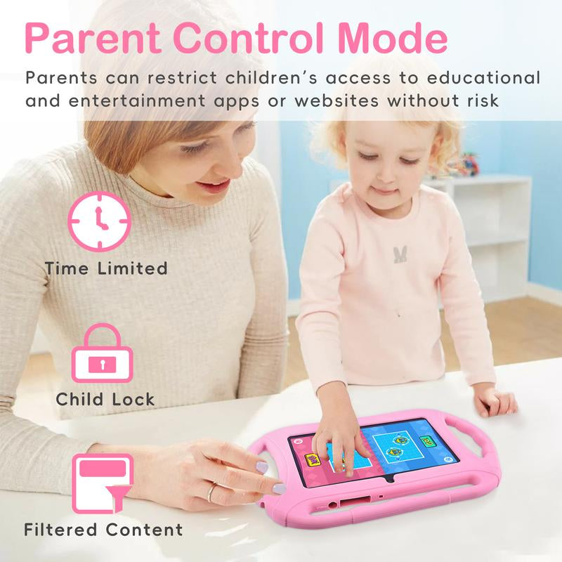 Veidoo Kids Tablet, 7-Inch Android Tablet PC, 32GB, IPS Screen, Parental Control, Learning Tablet for Toddlers Handheld Silicone Case, Plastic Card