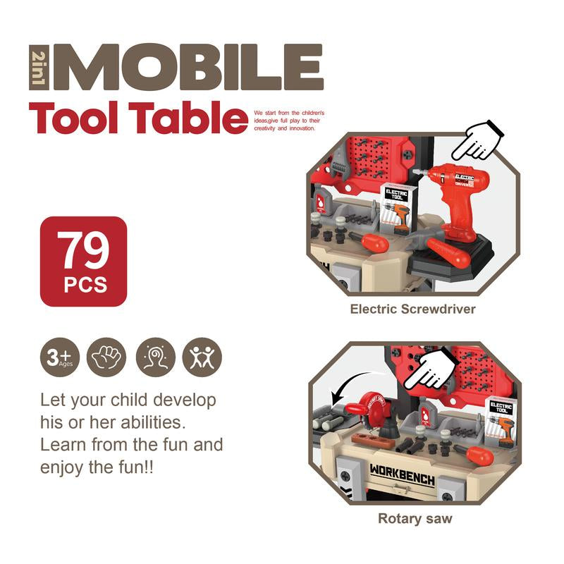 Sweetrip Kids Tool Bench with 79-Piece Realistic Tools and Electric Drill, Toddler Tool Set with Outfit, Educational Toy Workbench Gift for Boys & Girls Ages 3-5