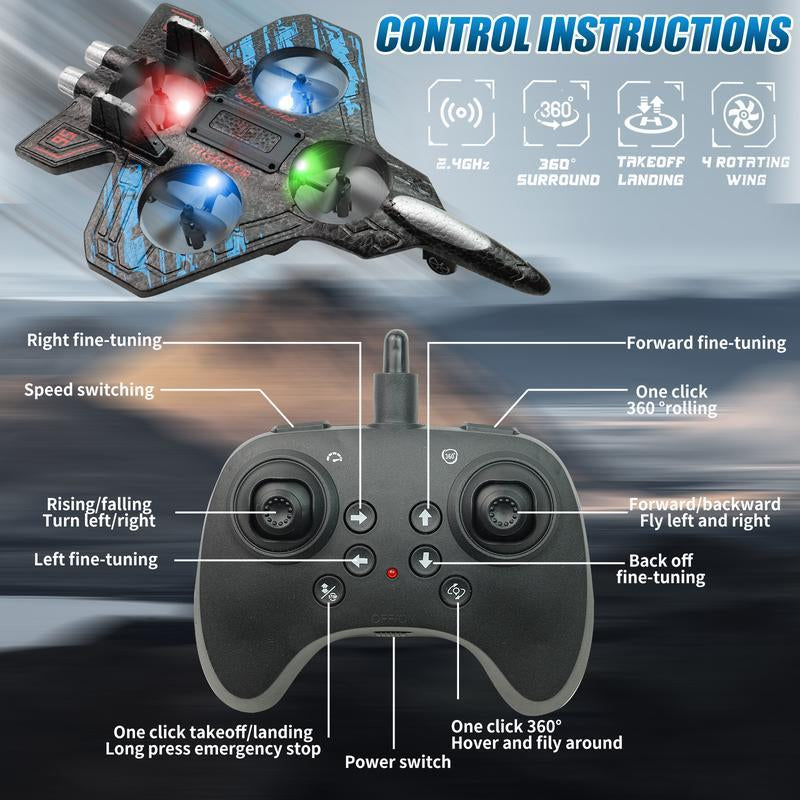 Remote Control RC Jet, 360° Stunt Roll Aircraft with Lights, Flying Toy for Kids & Beginners