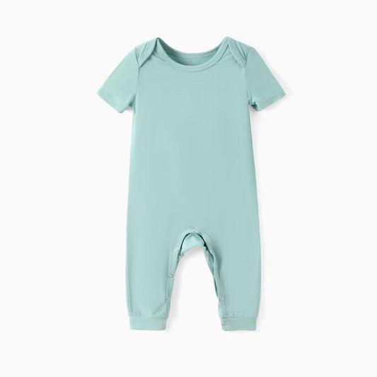Patpat Bamboo Viscose Family Matching Pajamas Solid Color Green Short Sleeve Pajama Set (Snug-Fitting for Children‘S Size) Spingtok