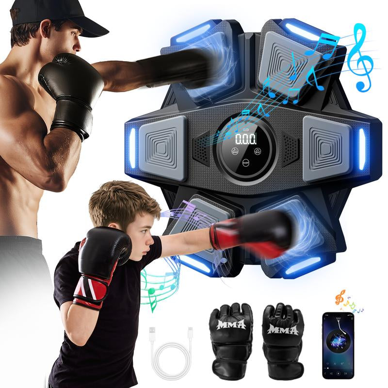 Musical Boxing Machine, Interactive Boxing Trainer with Boxing Gloves, Large Size Wall-Mounted Electronic Boxing Target, Suitable for Adults and Children, Intelligent Touch Screen to Adjust Speed and Mode Anytime Anywhere