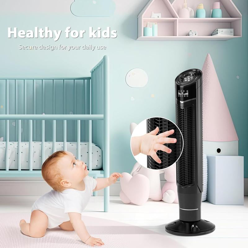 Zafro Tower Fan Quiet Cooling 24H Timer Remote Control Powerful Standing 8 Wind Speed 3 Wind Modes Ionizer Mode Bladeless Portable LED Display,Bedroom Office BLACK Household Items