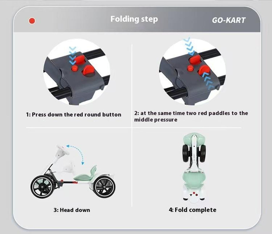 Kids Electric Kart for Boys and Girls, 6V Foldable, Music, Folding Steering Wheel, Flashing LED Lights, Remote Control Kart Toys