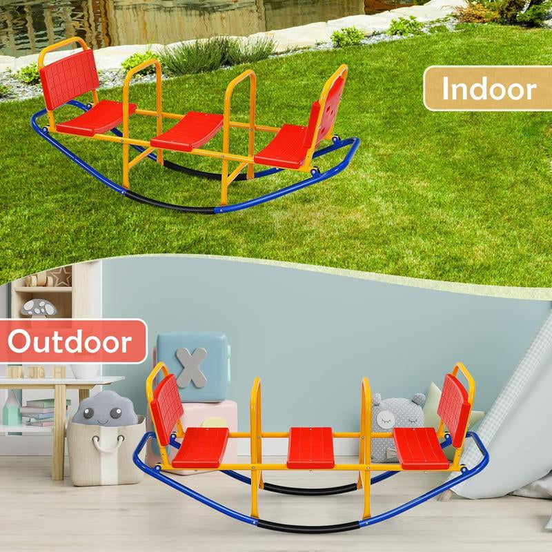 Costzon Seesaw Teeter Totter, 2 in 1 Metal Rocking Seesaw for Toddlers with Easy-Grip Handles, Indoor Outdoor Toy Gifts for Ages 3-8