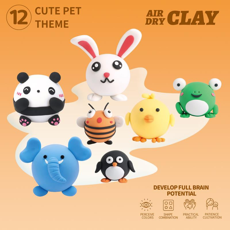 Anywise Air DIY Clay - Cute Pet Team Air Dry Clay 12 Boxes - Soft & Ultra Light, Safe & Non-Toxic - Ideal for Crafting & Educational