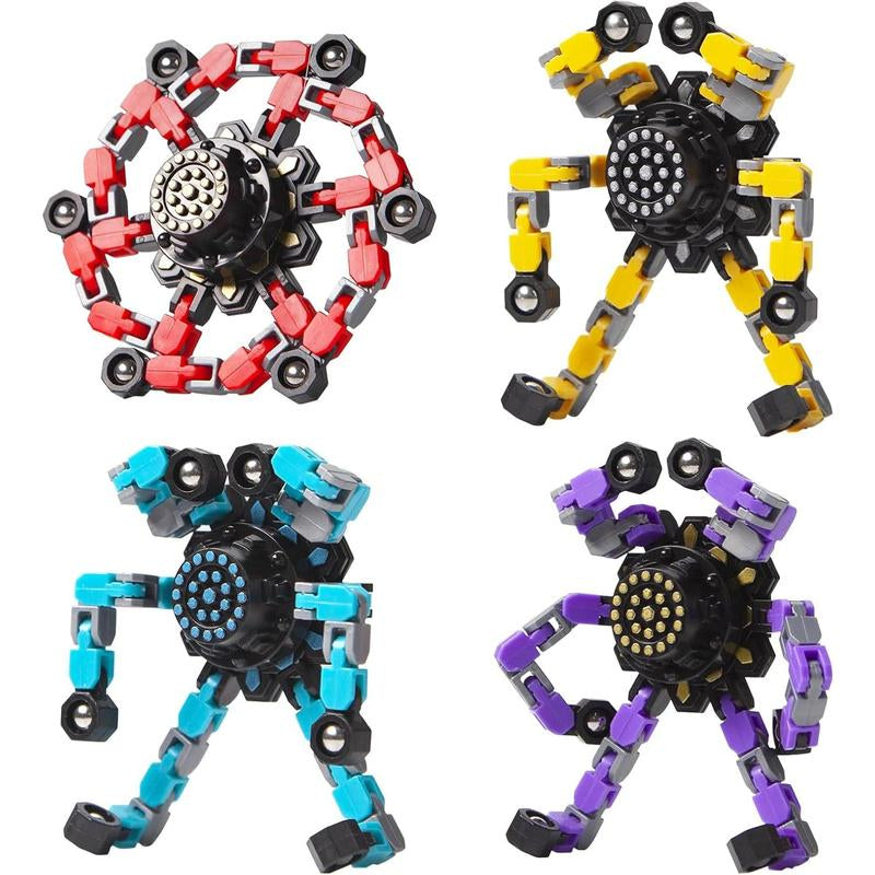 Transformable Fidget Spinners 4 Pcs for Stress Relief Sensory Toys for Boys and Girls - Valentines Day Gifts