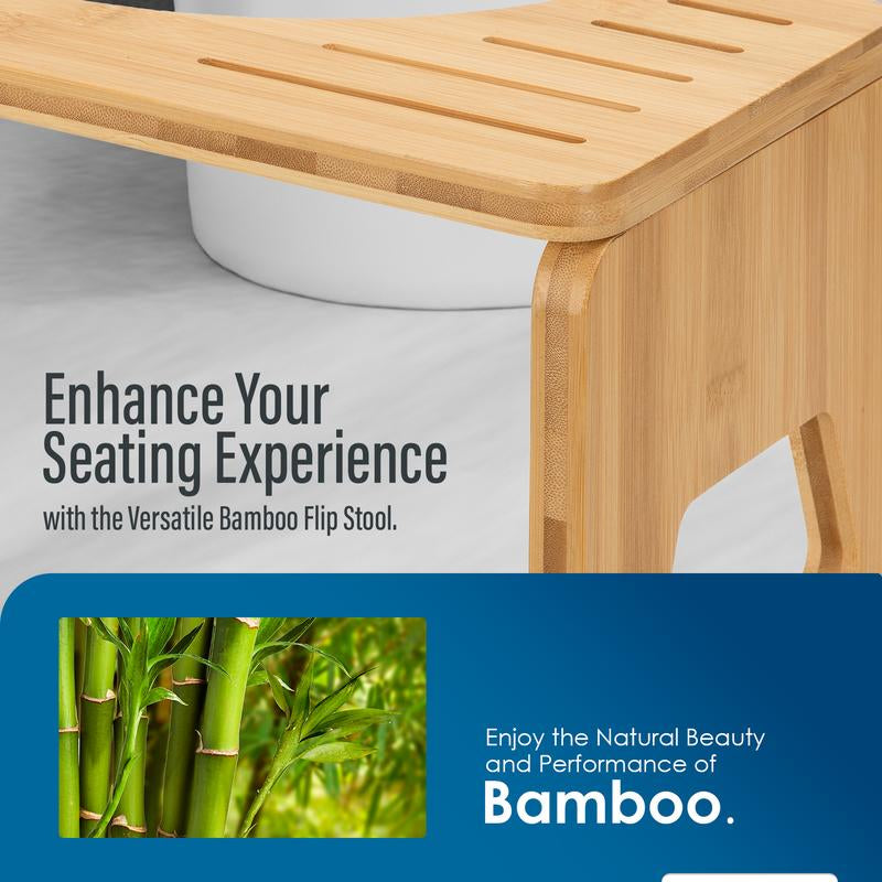 Toilet Stool Squat - Foldable Poop Stool for Bathroom (Adult & Kids) - 8 Inches Bamboo Flip Stool with Anti-Slip Layer - Improve Bathroom Posture and Comfort (Natural Color) Lightweight Seat
