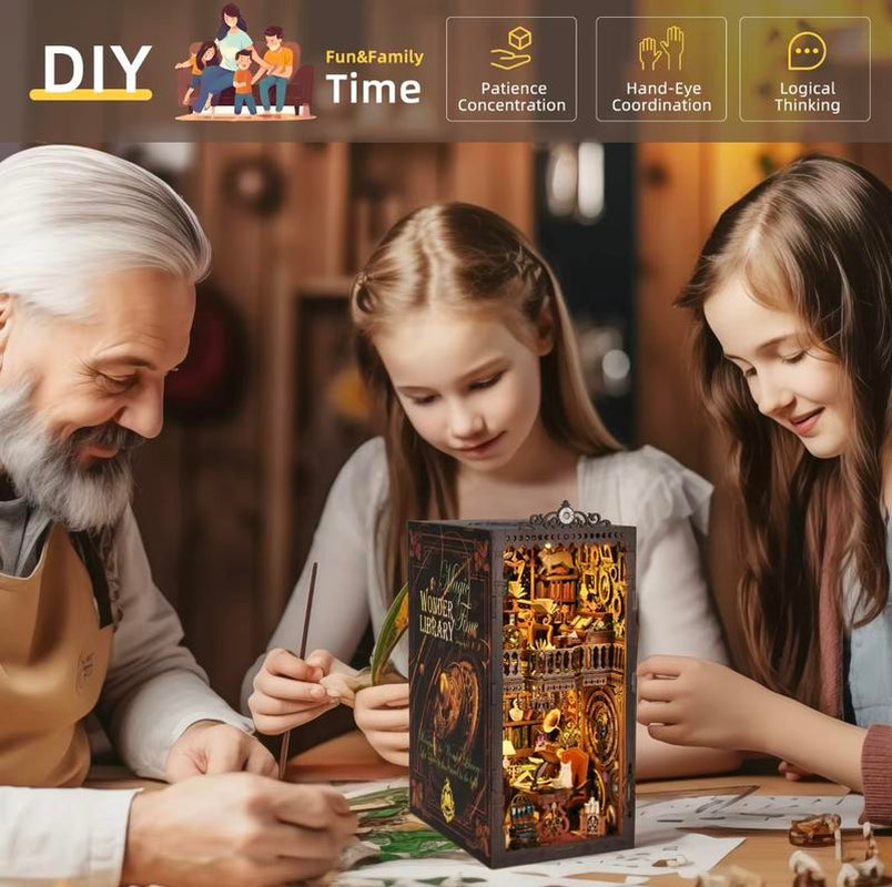 DIY Wooden Miracle Library Book Corner Kit, 1 Miniature Glowing Dollhouse Puzzle, Creative Gift Weix for Friends & Family, Glue & Electric Dust Cover Included ... Wooden Book Nook Kit Woodwork