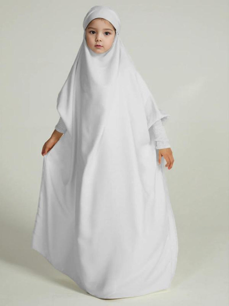 Girl'S Solid Batwing Sleeve Tie Back Hoodie Abaya Dress, Modest Outfits, Casual Long Sleeve Elastic Cuff Loose Dress for Kids, Summer Outfits 2024, Kids Clothing for Summer