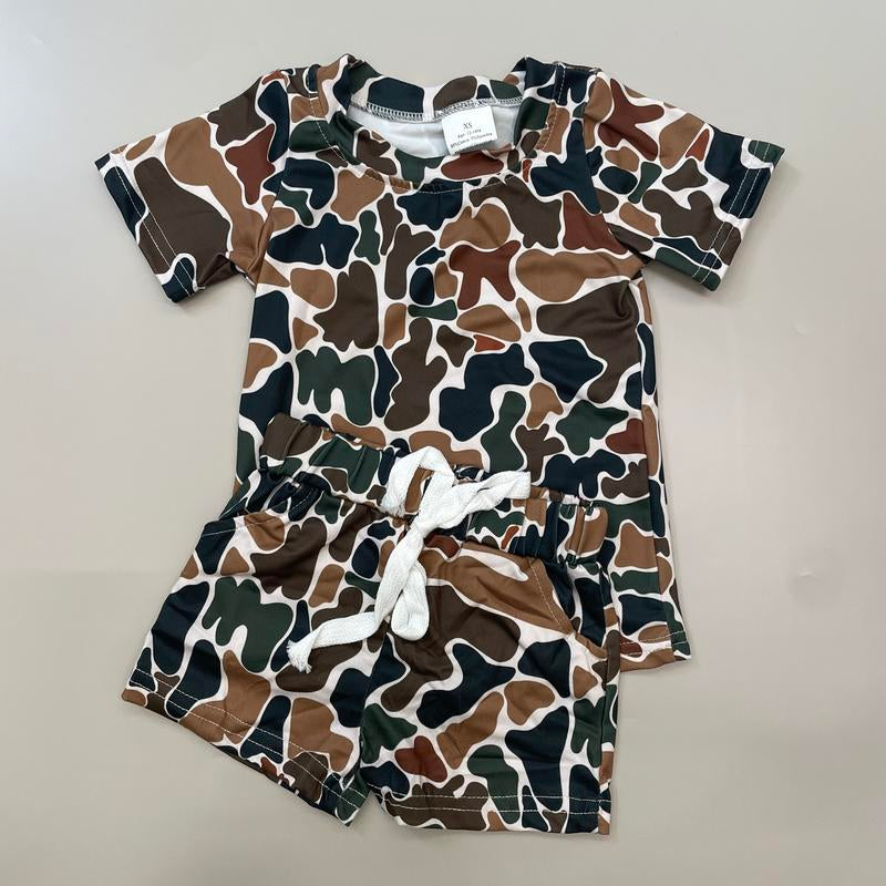 Kids Clothing Boy Summer Shorts Set Camo Outfit Boy Hunting Clothes Pockets Shorts Set