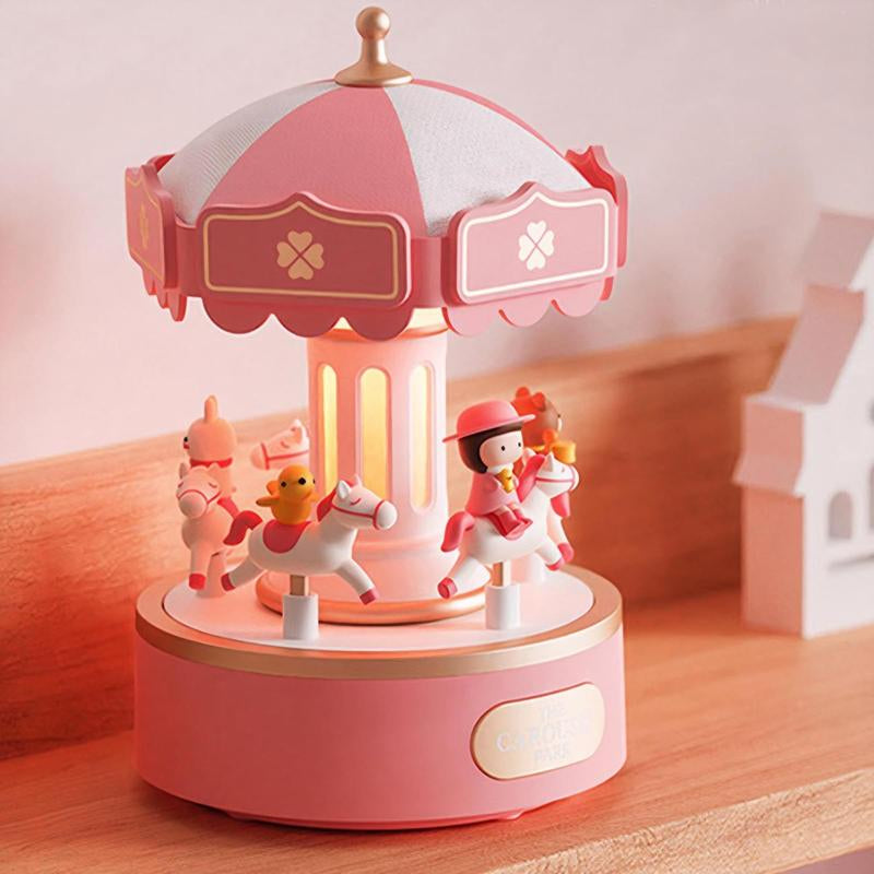 Carousel Design Music Box Night Light, USB Rechargeable Desk Decor with Adjustable Lighting & Button Control, Ideal Gift for Girls, Kids, Lovers