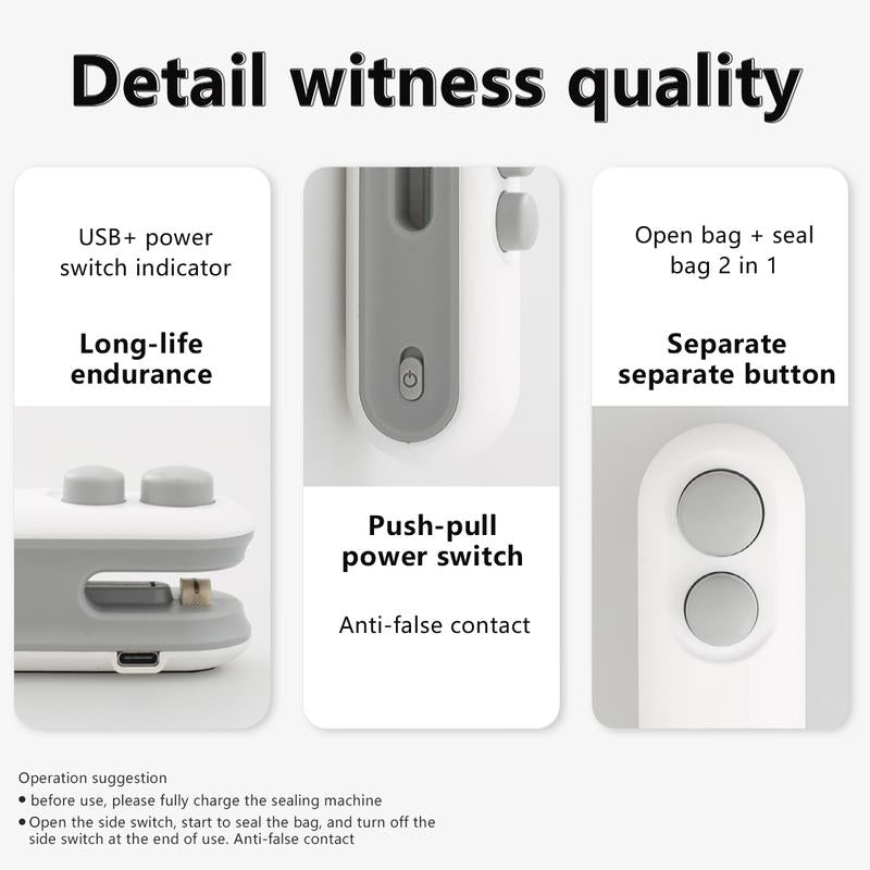 Mini Snack Bag Sealing Machine,2 in 1 Heat USB Rechargeable Snack Bag Selaer,Plastic Bag Resealing Machine, Sealer Lightweight Multifunctional