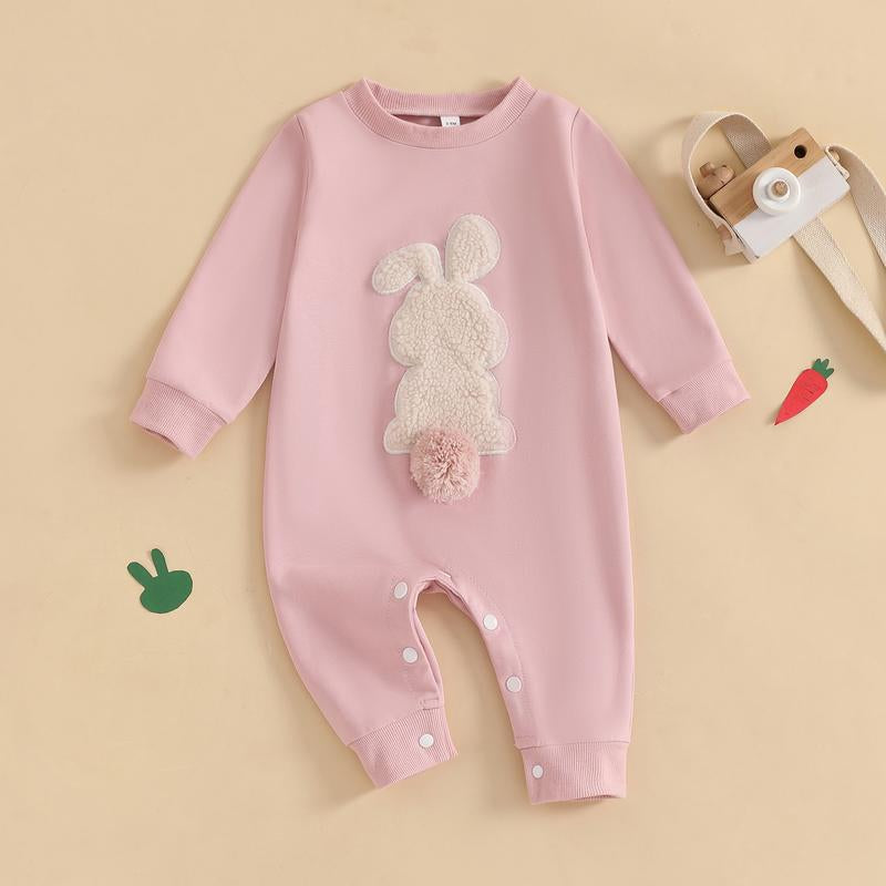 My 1St Easter Baby Boy Girl Outfit Embroidery Bunny Rompers Bunny Tail Jumpsuit Unisex Newborn Infant Easter Clothes