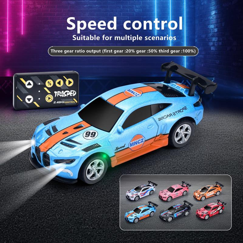 Hotfree 1/64 Mini RC Drift Car, Alloy M4 Racing Car with Trailer, 2.4Ghz Remote & APP Control, 3-Speed Modes, LED Lights, USB-C Charging, Indoor & Outdoor Toy, Birthday Christmas Gift for Kids & Adults Springtok