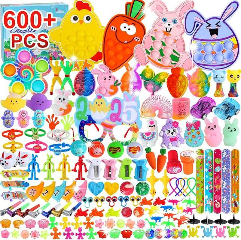 Easter Gift 300 Pack Easter Egg Fillers plus Bunny Basket, Easter Basket Stuffers for Kids Boys Girls