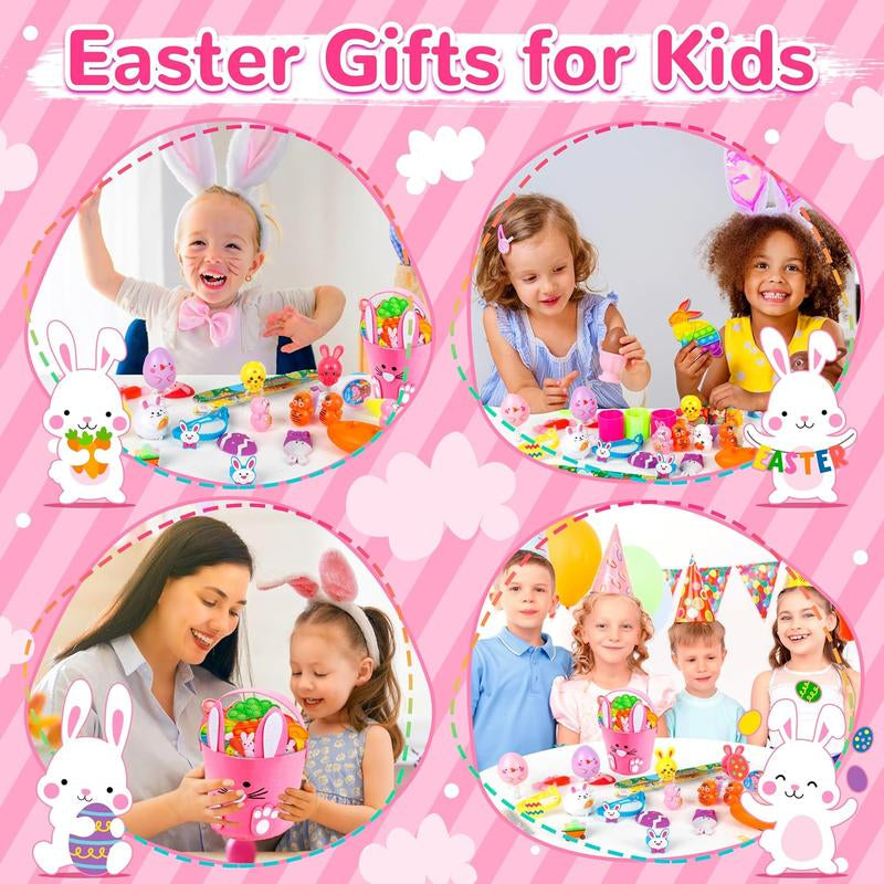 Easter Gift 300 Pack Easter Egg Fillers plus Bunny Basket, Easter Basket Stuffers for Kids Boys Girls