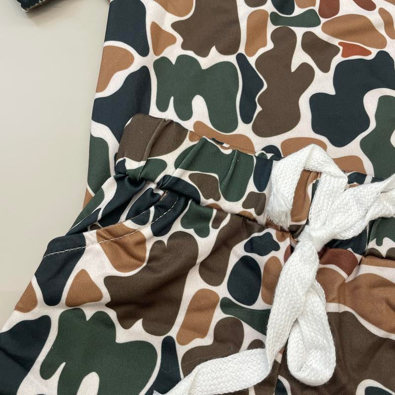 Kids Clothing Boy Summer Shorts Set Camo Outfit Boy Hunting Clothes Pockets Shorts Set