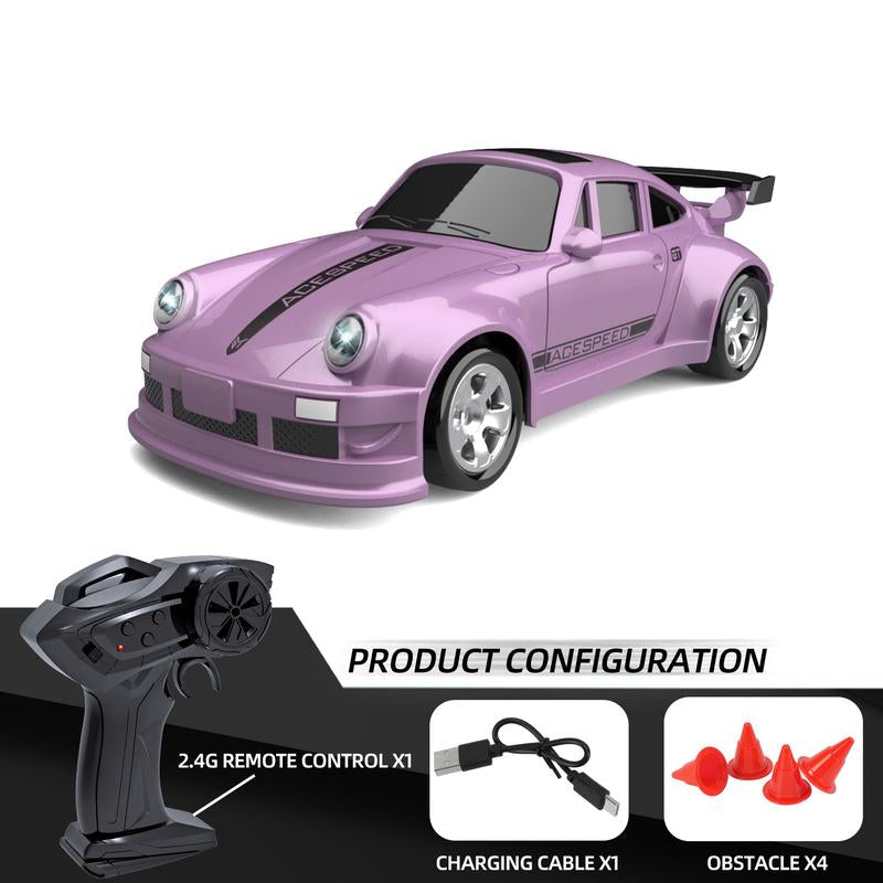 1/64 Mini RC Drift Car, 4WD High-Speed Remote Control Racing Sports Car with LED Lights, Desktop Entertainment, Birthday Gift for Boys Kids