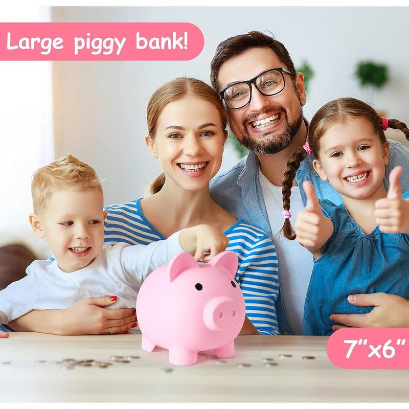 Large Piggy Bank Unbreakable Plastic Money Coin for Girls and Boys Size Banks Practical Gifts Birthday Easter Christmas (Pink)