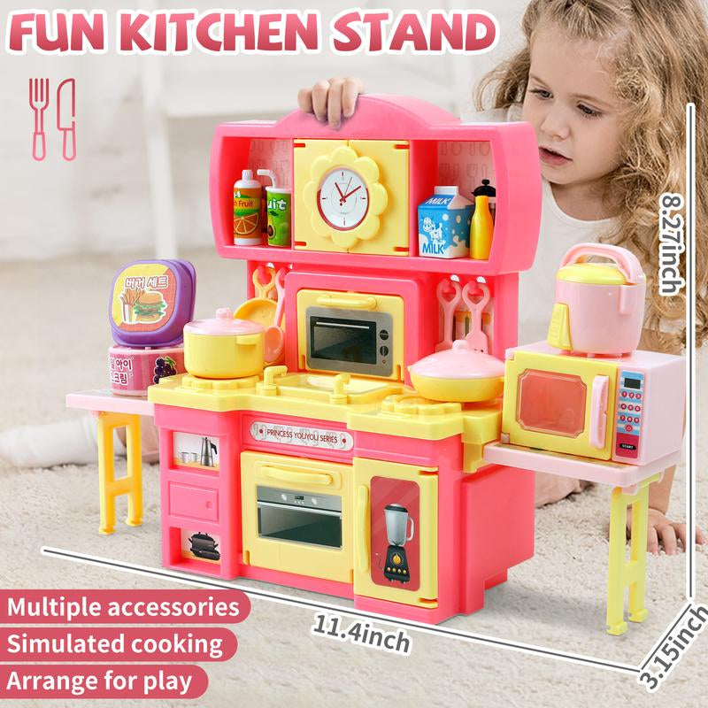 Mini Kitchen Playset Toy for Kids Girls Play Kitchen Set Toddler Pretend Kitchen with Cooking Stove, Play Sink, Play Food