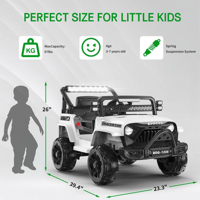 12V 24V Electric Ride Remote Car, Battery Powered Wheels Off-Road Vehicle, LED Lights, MP3 Player, Spring Suspension, Ride on Car for Kids Gift