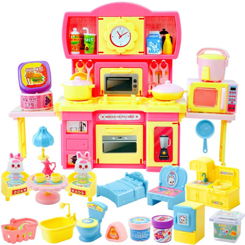 Mini Kitchen Playset Toy for Kids Girls Play Kitchen Set Toddler Pretend Kitchen with Cooking Stove, Play Sink, Play Food