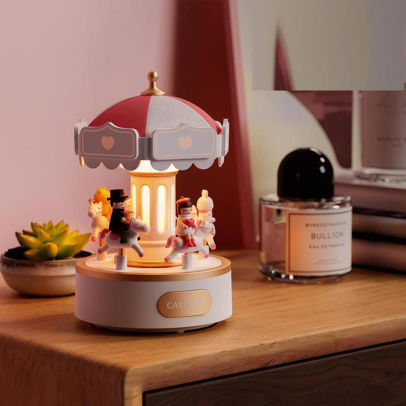 Carousel Design Music Box Night Light, USB Rechargeable Desk Decor with Adjustable Lighting & Button Control, Ideal Gift for Girls, Kids, Lovers