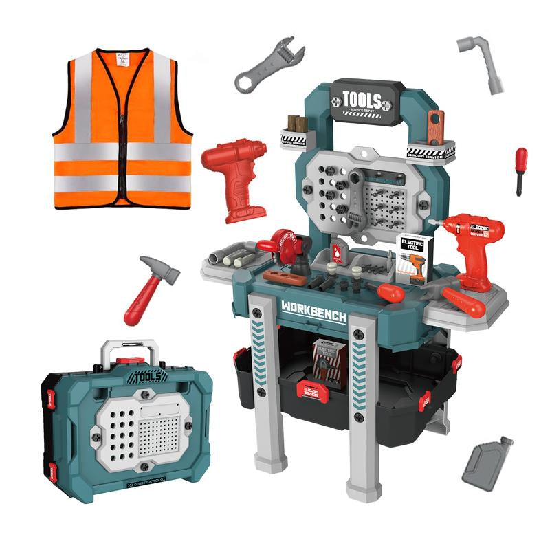 Sweetrip Kids Tool Bench with 79-Piece Realistic Tools and Electric Drill, Toddler Tool Set with Outfit, Educational Toy Workbench Gift for Boys & Girls Ages 3-5