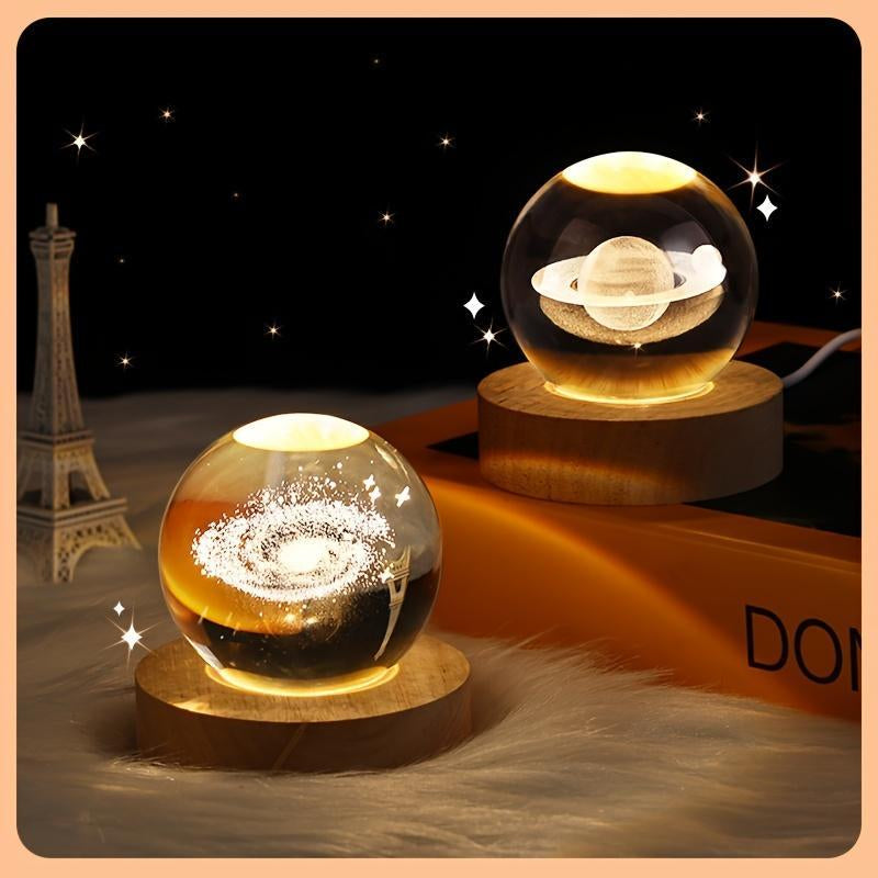 3D Crystal Ball Kids Night Light (With Light Base) Galaxy Model New Year Valentine'S Day New Year Boys Girls Women Love Gift Crystal Ball Decor