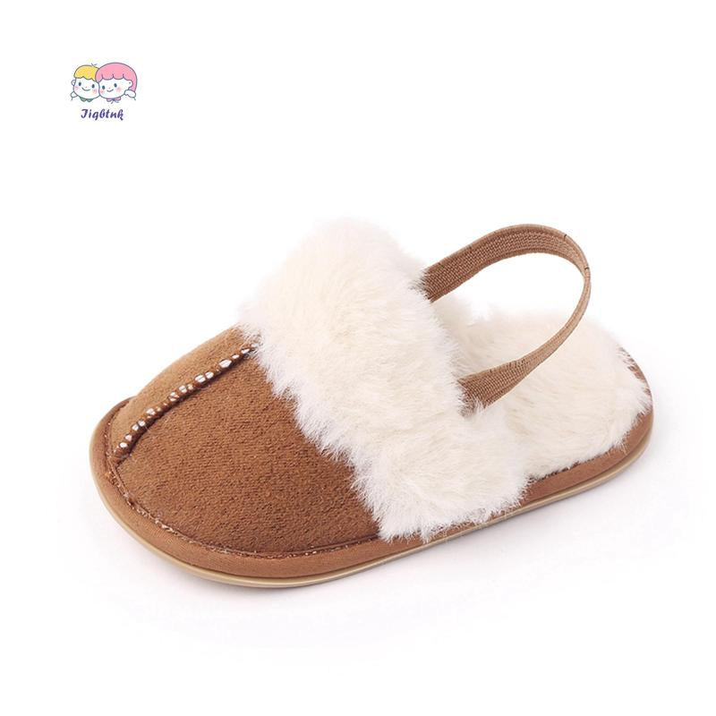 Fluffy Baby Slides Slippers Soft Plush Warm Non Slip House Shoes for Toddlers Boys Girls Winter Indoor Outdoor