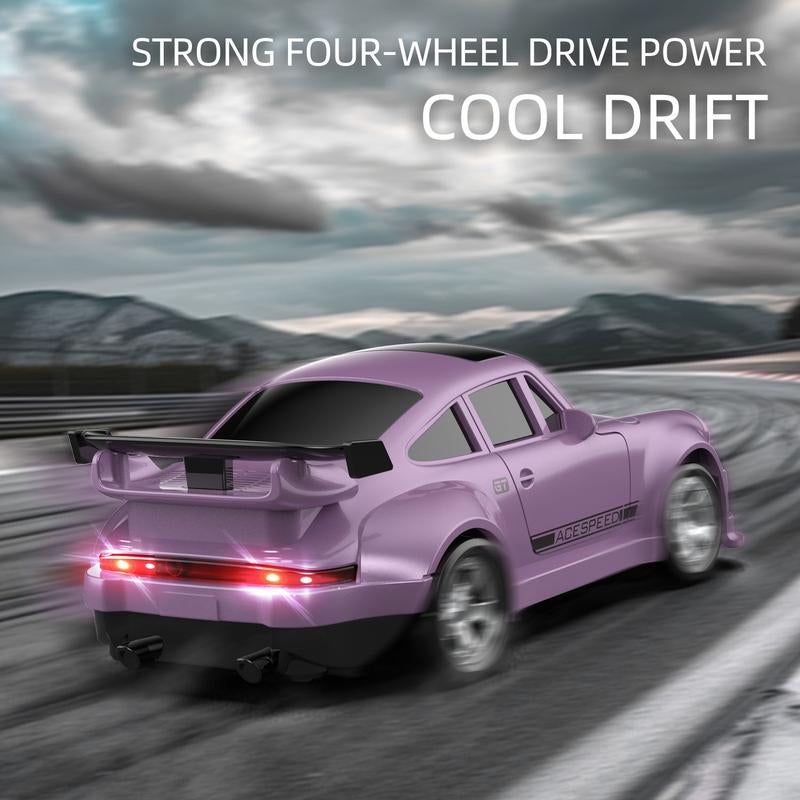 1/64 Mini RC Drift Car, 4WD High-Speed Remote Control Racing Sports Car with LED Lights, Desktop Entertainment, Birthday Gift for Boys Kids