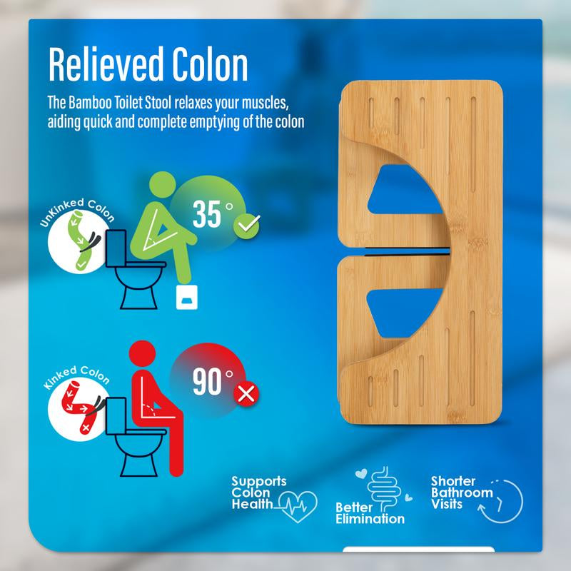 Toilet Stool Squat - Foldable Poop Stool for Bathroom (Adult & Kids) - 8 Inches Bamboo Flip Stool with Anti-Slip Layer - Improve Bathroom Posture and Comfort (Natural Color) Lightweight Seat