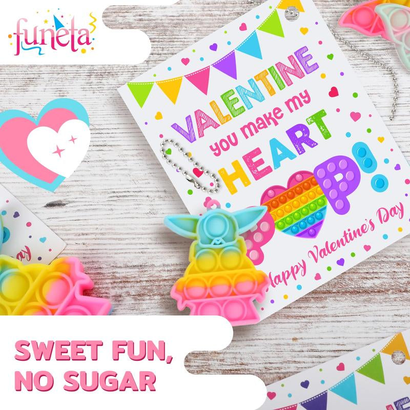 Funeta Valentines Pop Its for Kids Classroom Exchange, 30 Pack Fidget Valentines Day Cards for Boys and Girls Class, School Valentines Gifts