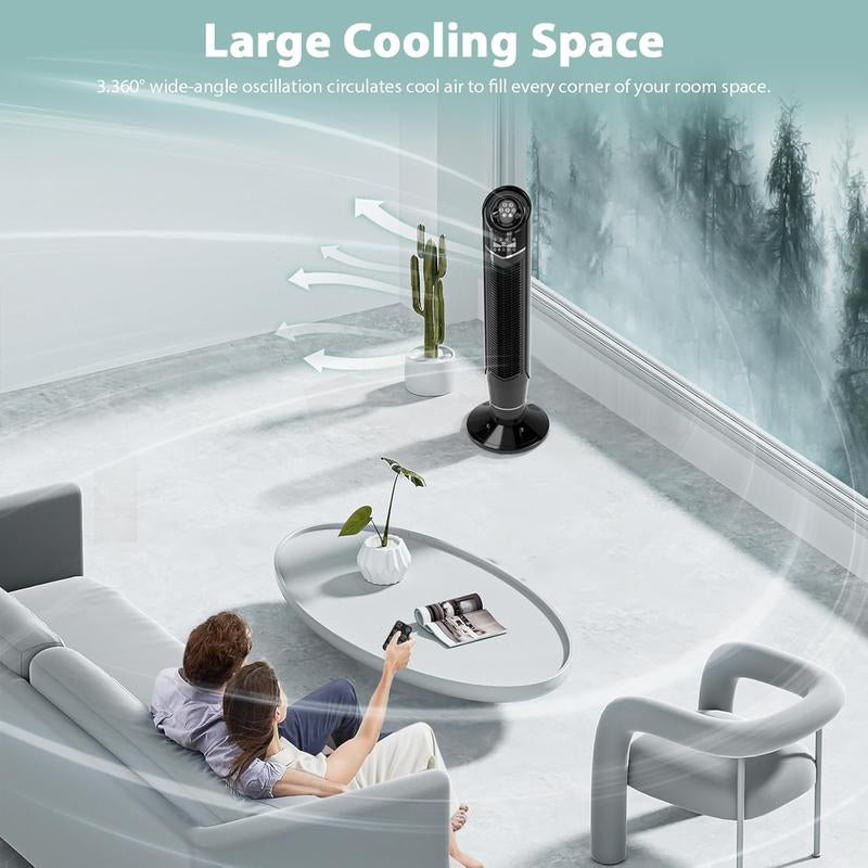 Zafro Tower Fan Quiet Cooling 24H Timer Remote Control Powerful Standing 8 Wind Speed 3 Wind Modes Ionizer Mode Bladeless Portable LED Display,Bedroom Office BLACK Household Items