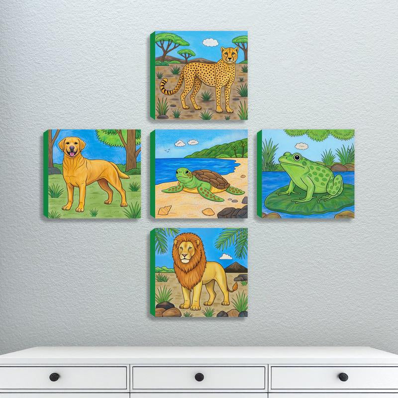 Animal Kingdom - Set 1 (5-Pack) Coloring Boxes for Kids with 5 Pre-Printed Artpops, Inspirational Messages, and Easy Pop-Up Assembly