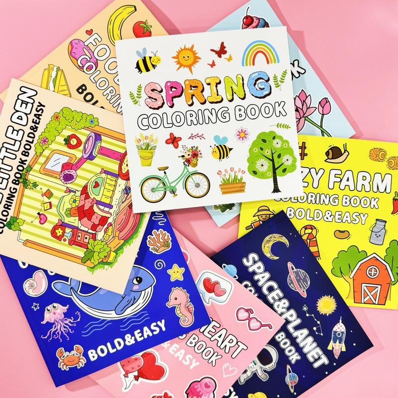 Coloring Book for Adults & Kids, 4/8 Counts Stress Relief Art Therapy with Relaxing Scenes & Cute Characters, Perfect Gift for All Ages